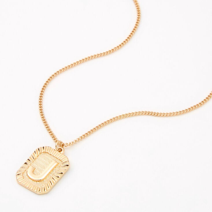 Gold Initial Rectangle Medallion Pendant Necklace - J,