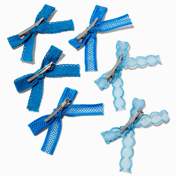 Mixed Blue Lace Hair Bow Clips - 6 Pack,