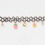 Strawberry Charm Tattoo Choker Necklace - Black,
