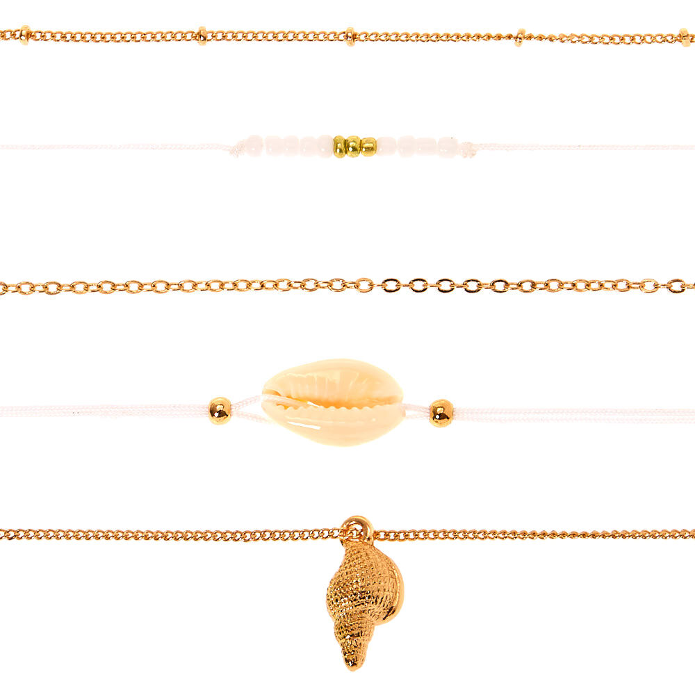 Gold Shell Choker Necklaces - White, 5 Pack,