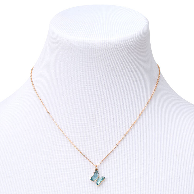 Butterfly Birthstone 16&quot; Gold Pendant Necklace - March,