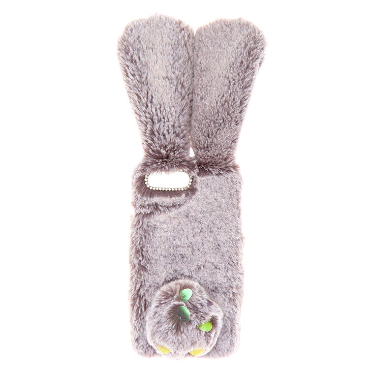 Grey Faux Fur Bunny Phone Case - Fits iPhone 6/7/8/SE,