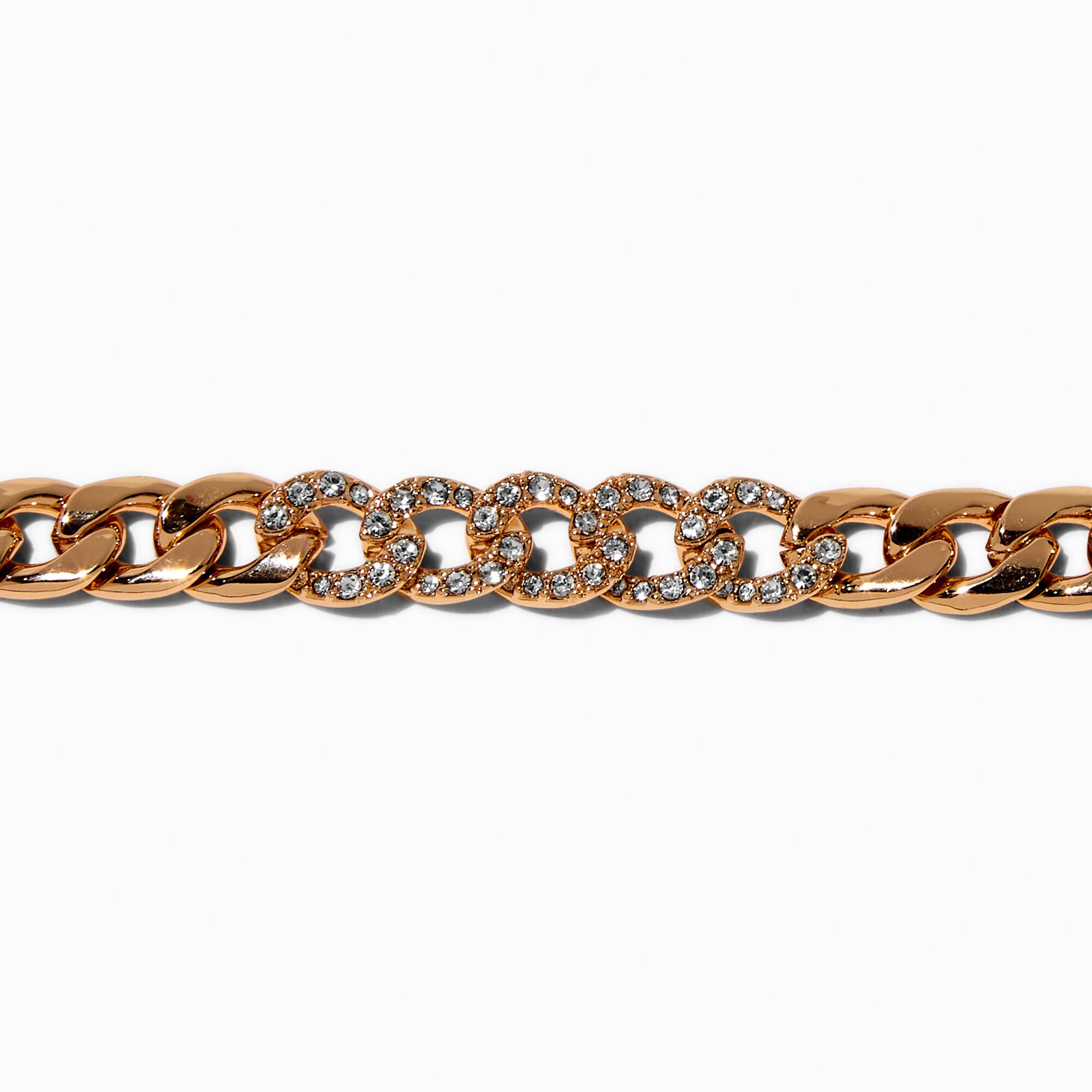 Gold-tone Bling Cuban Chain Bracelet,