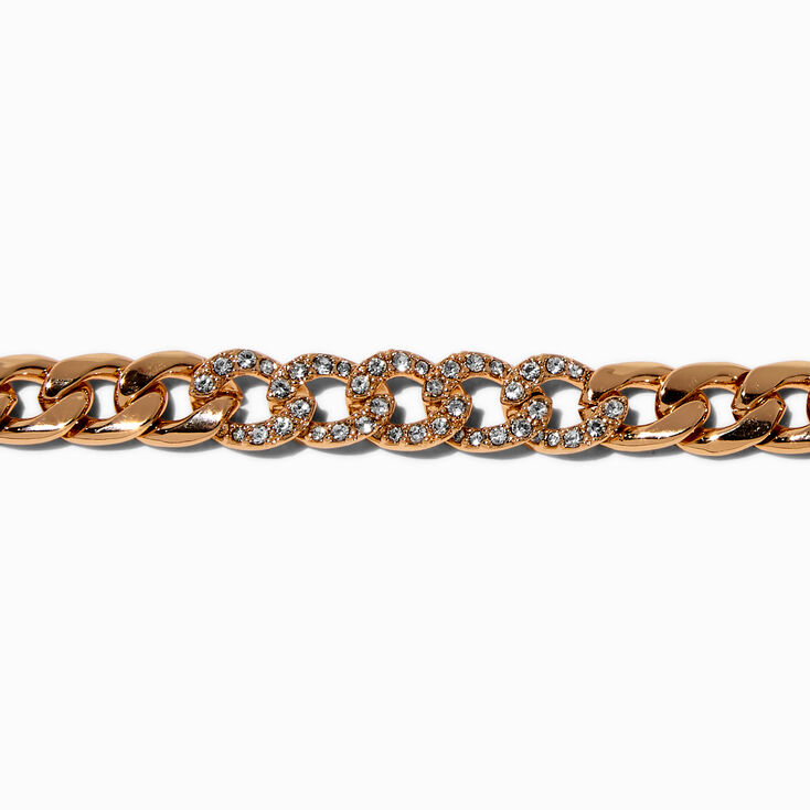 Gold-tone Bling Cuban Chain Bracelet,