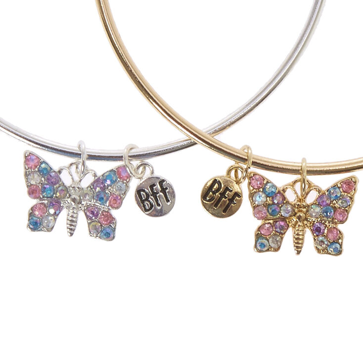 Bracelets fins bangles avec pendentifs d&#39;amiti&eacute; papillon en strass pastel,