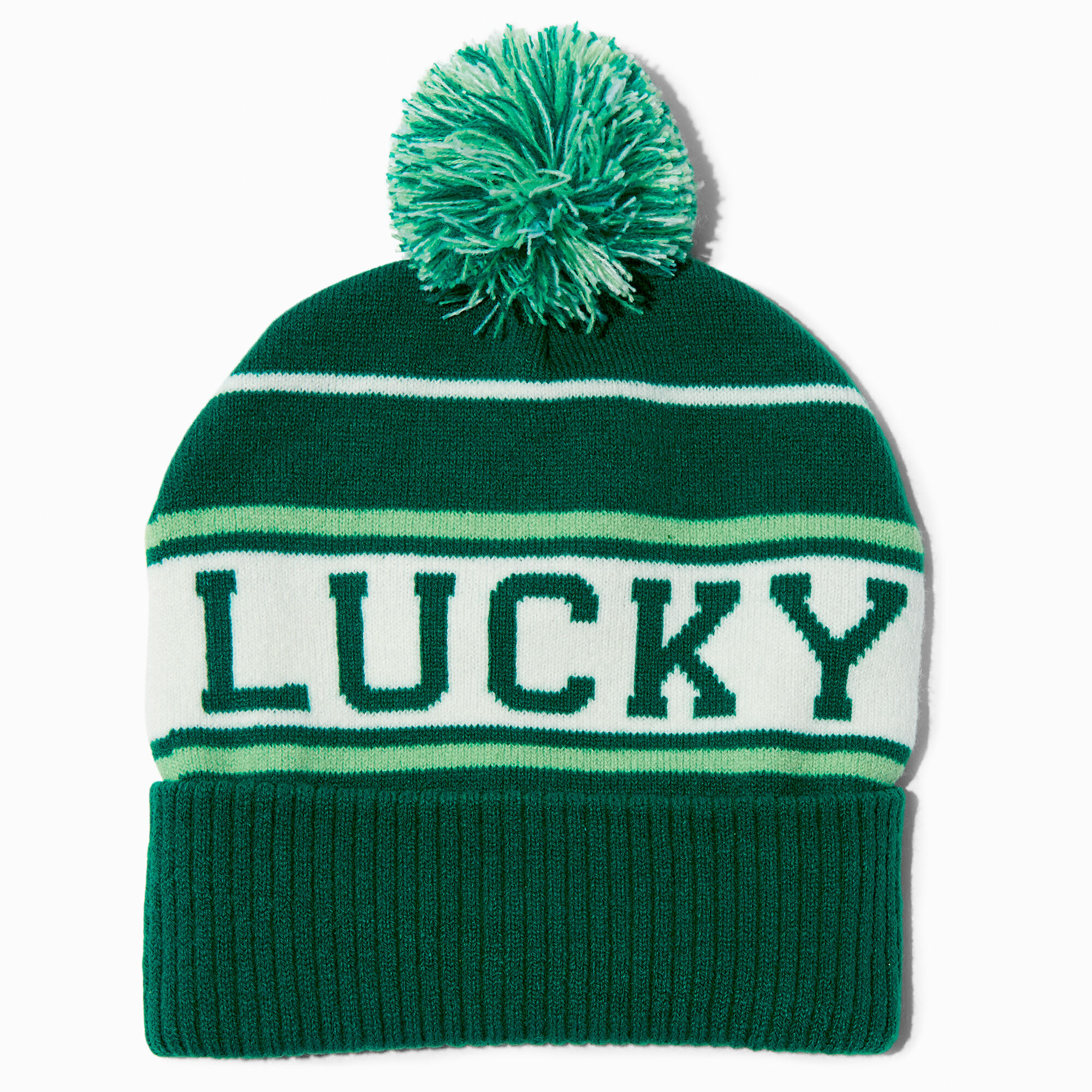 View Claires lucky Striped Beanie Hat Green information