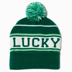 &quot;Lucky&quot; Green Striped Beanie Hat,