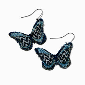 Denim Butterfly Drop Earrings,