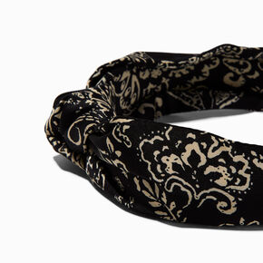 Serre-t&ecirc;te nou&eacute; motif cachemire couleur ivoire et noir,