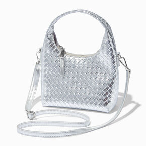 Silver Woven Crossbody Shoulder Bag,