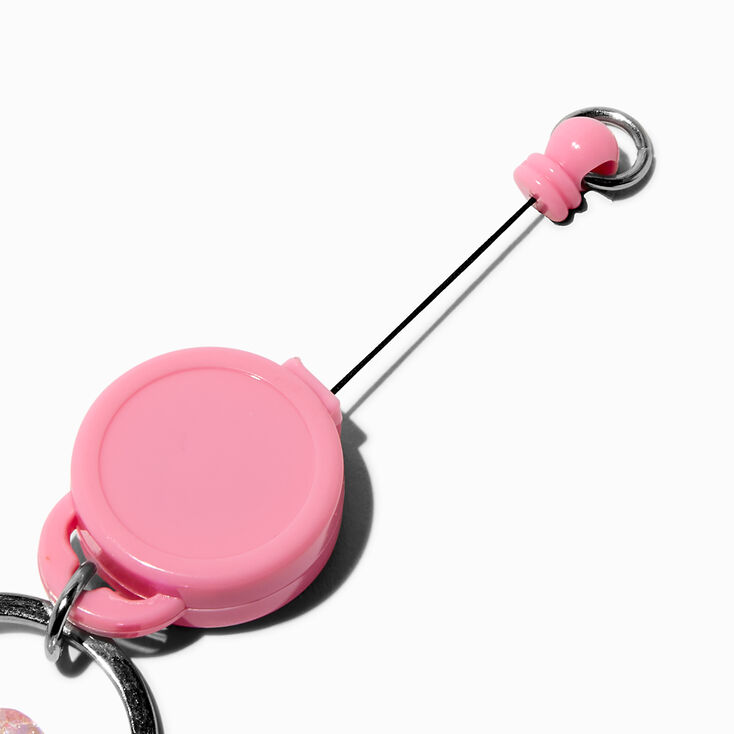 Glitter Pink Heart Retractable Keychain,