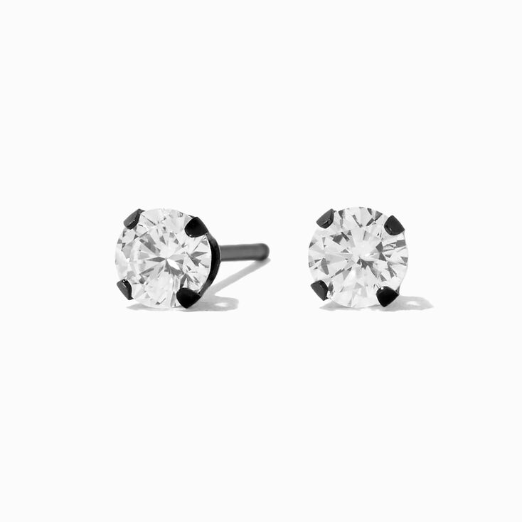 Claire&#39;s Exclusive Black Stainless Steel 4mm Cubic Zirconia Studs Ear Piercing Kit with Ear Care Solution,