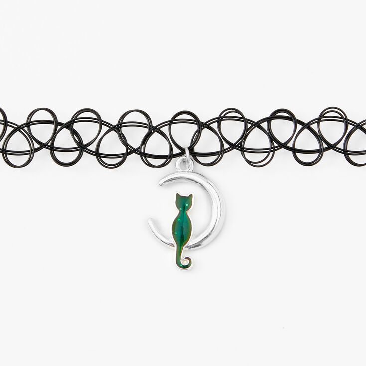 Black Cat Mood Tattoo Choker Necklace,