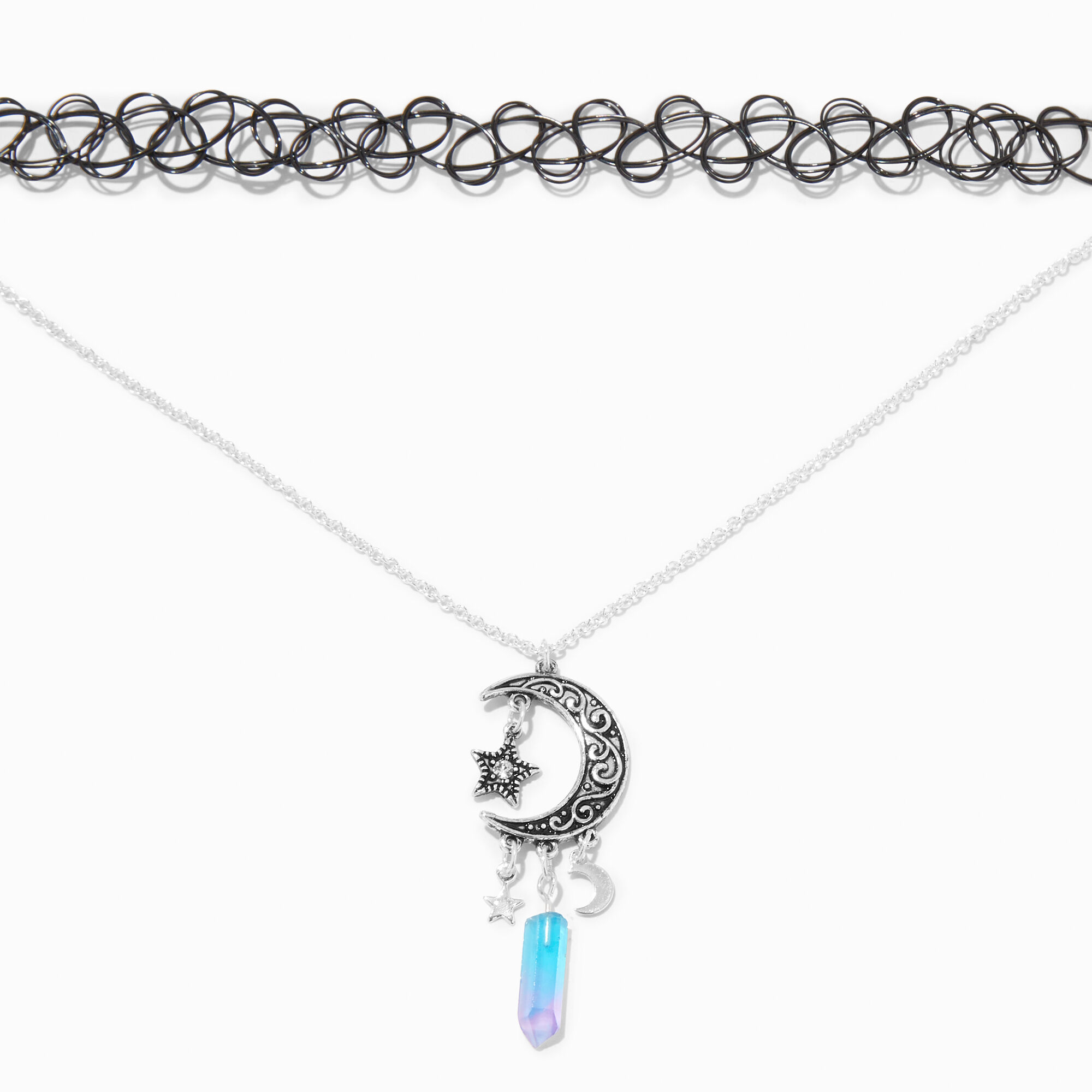 Crescent Moon Blue Mystical Gem Pendant Black Tattoo Choker