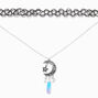 Crescent Moon Blue Mystical Gem Pendant &amp; Black Tattoo Choker Necklaces - 2 Pack,