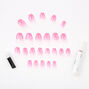 Glow In The Dark Flame Coffin Faux Nail Set - Pink, 24 Pack,