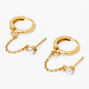 18K Gold Plated Crystal Hoop Connector Chain Stud Earrings,