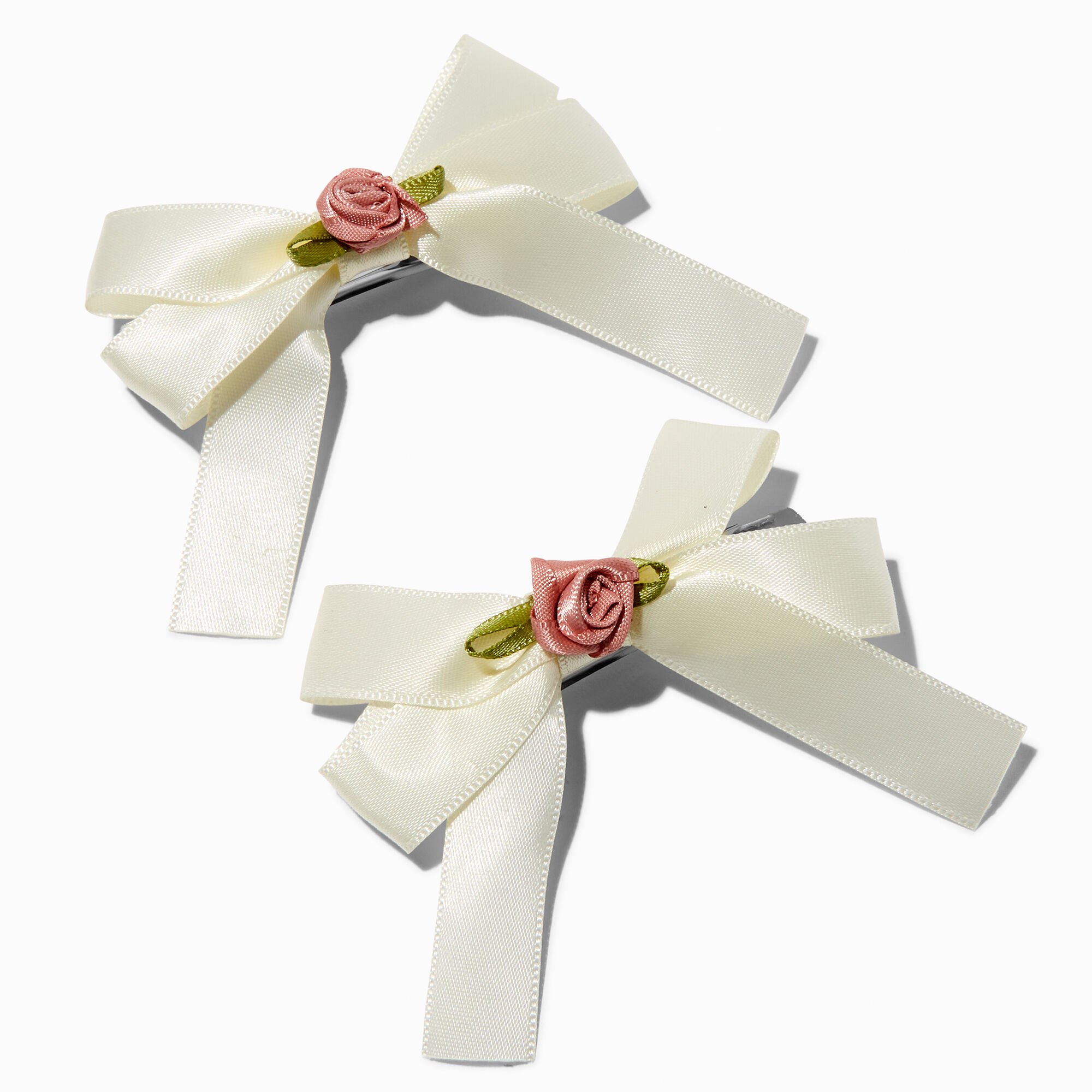 View Claires Floral Embellished Bow Hair Clips 2 Pack Ivory information