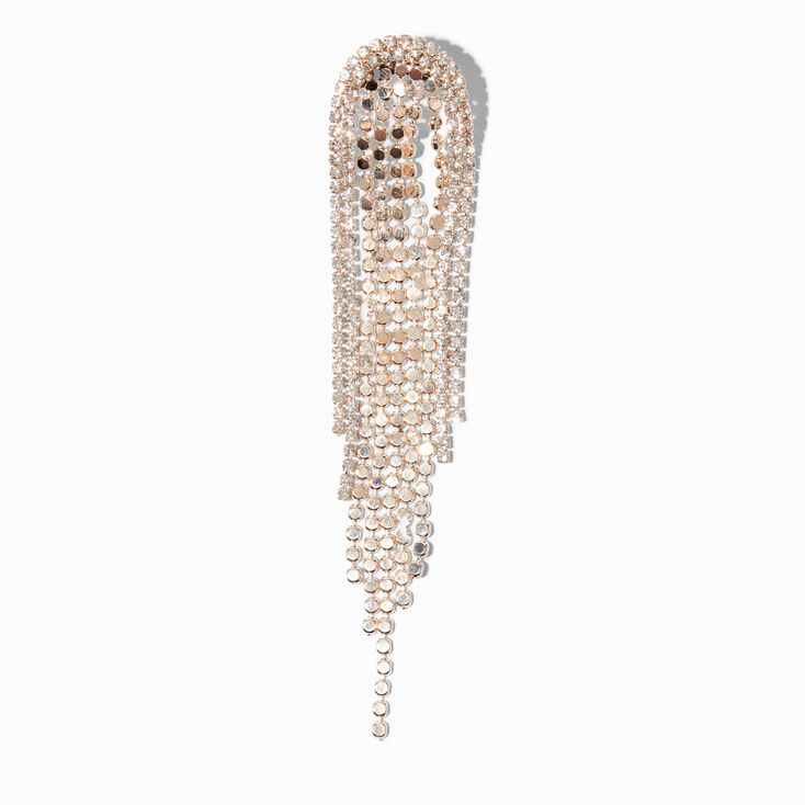 Rose Gold Rhinestone 4&quot; Disco Fringe Drop Earrings,