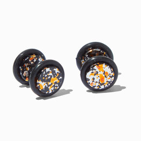 Orange Splatter Button Faux Ear Plug Earrings,