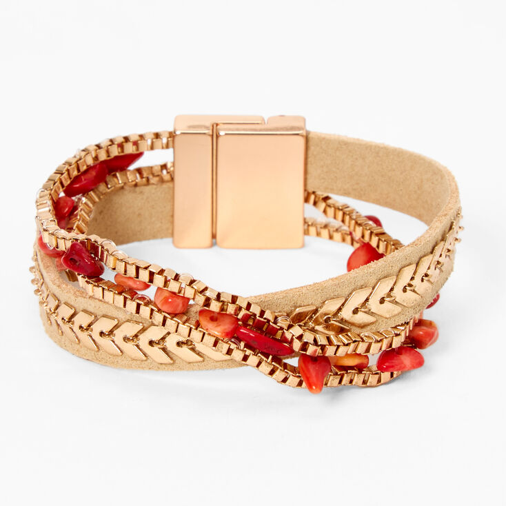 Original Orange Beaded Leather Wrap Bracelet - Tan,