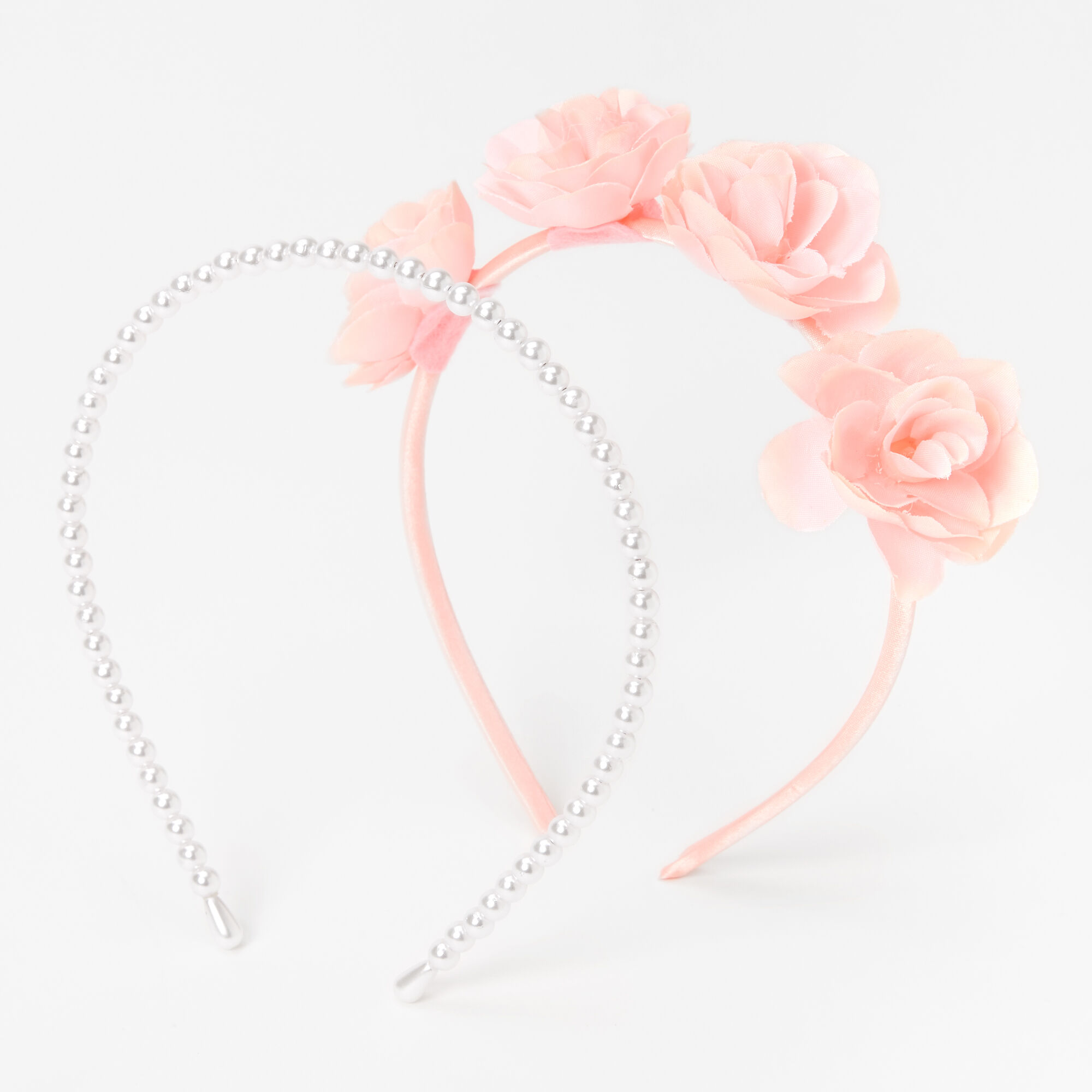 Pink Floral And Pearl Headbands 3 Pack Claire S Fr