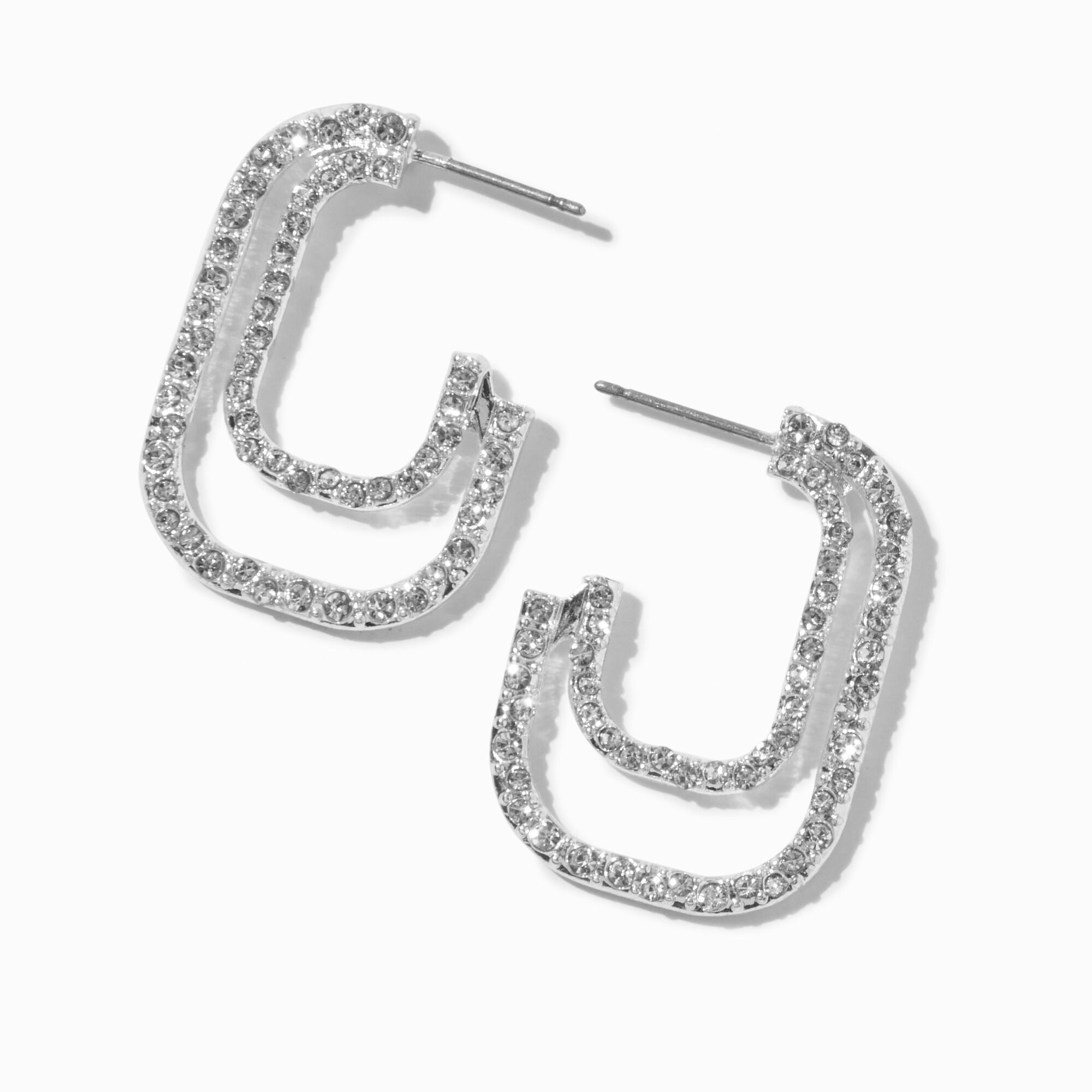 View Claires Tone Crystal Double 20MM Hoop Earrings Silver information