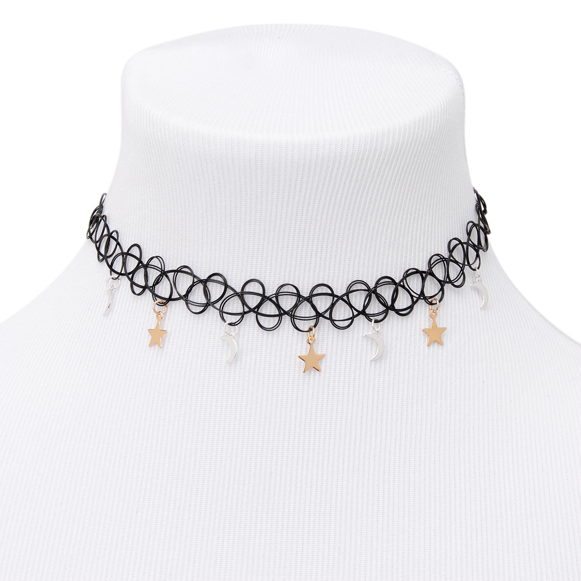 View Claires Mixed Metal Celestial Tattoo Choker Necklace Black information