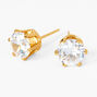 18k Gold Plated Cubic Zirconia Round Stud Earrings - 7MM,