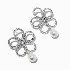 Crystal &amp; Pearl Flower Drop Earrings,