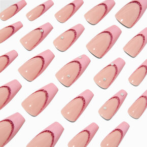 Pink Pearl Tips French Squareletto Vegan Faux Nail Set - 24 Pack,