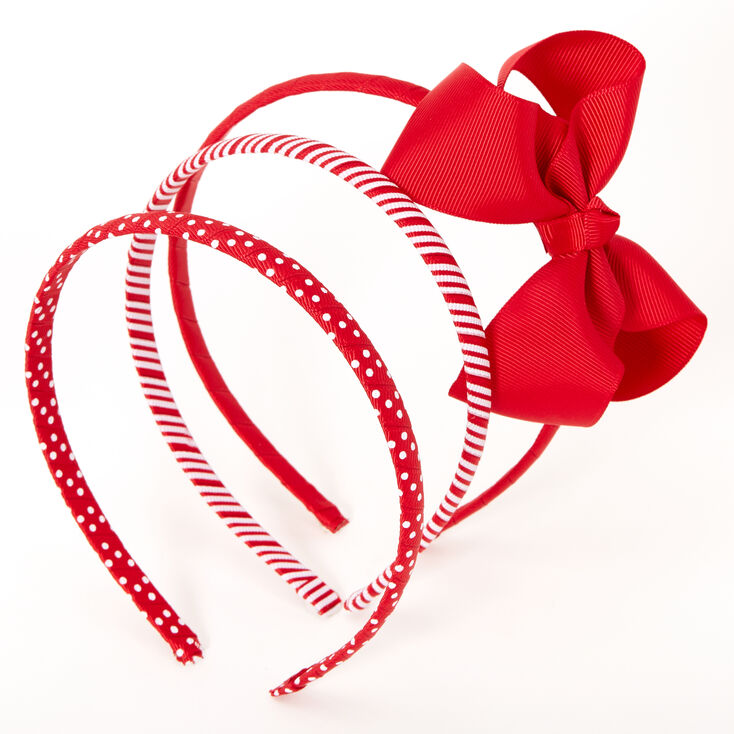 Claire's Club Mixed Pattern Bow Headbands - Red, 3 Pack | Claire's