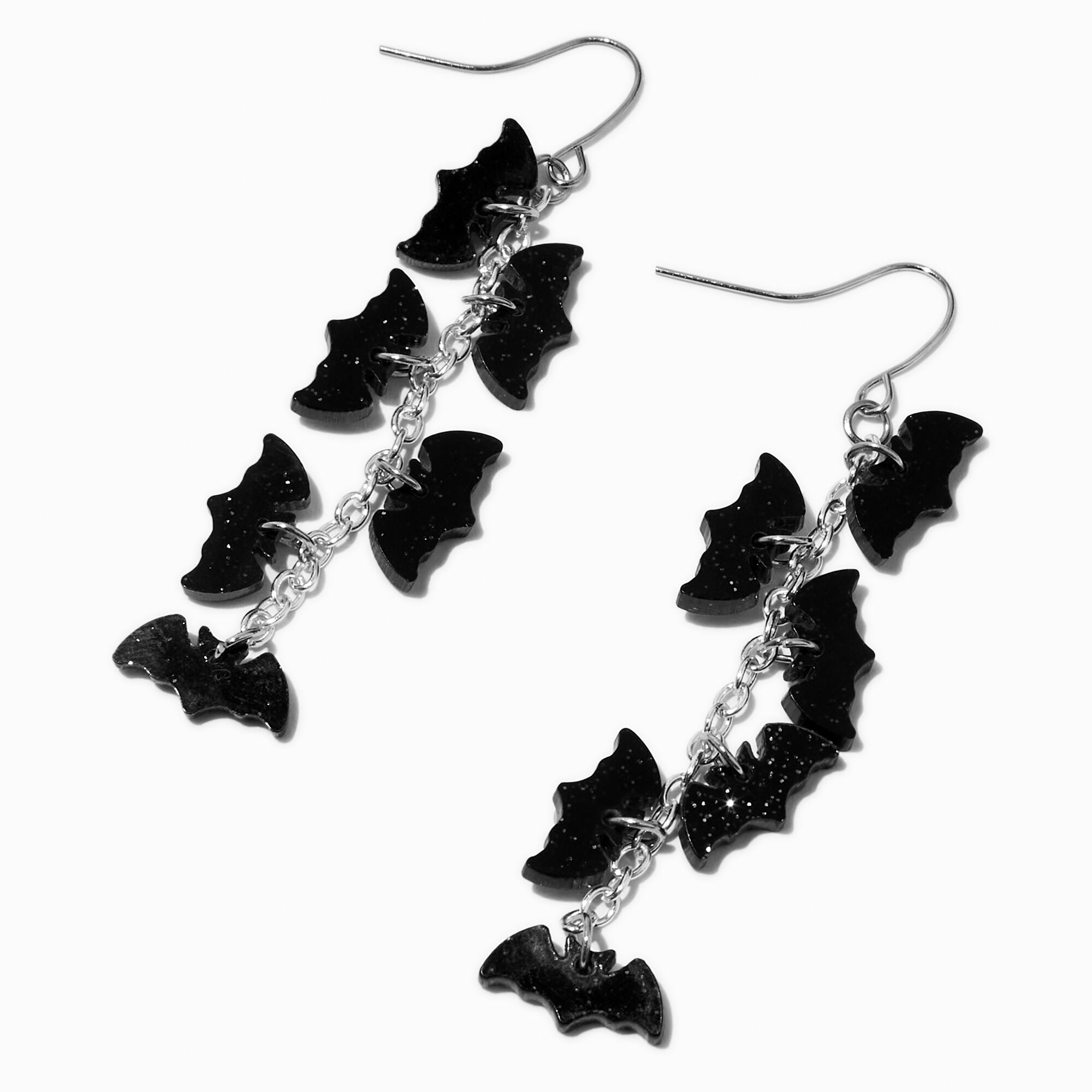 View Claires Glitter Bat Charms 2 Drop Earrings Black information