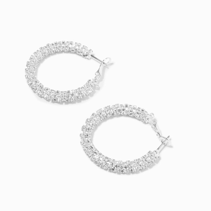 Silver 30MM Crystal Hoop Earrings,