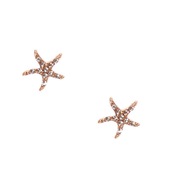 Rose Gold Embellished Starfish Stud Earrings,