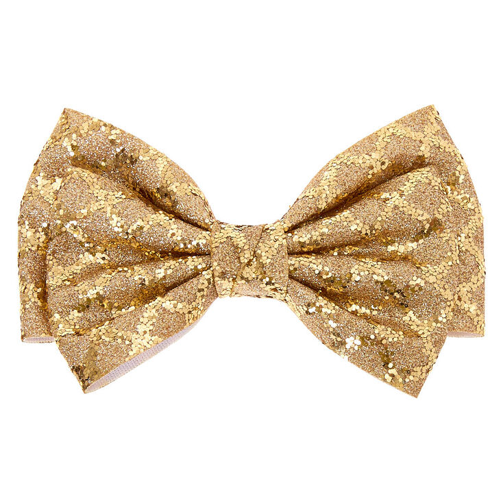Glitter Holiday Hair Bow Clip - Gold | Claire's US