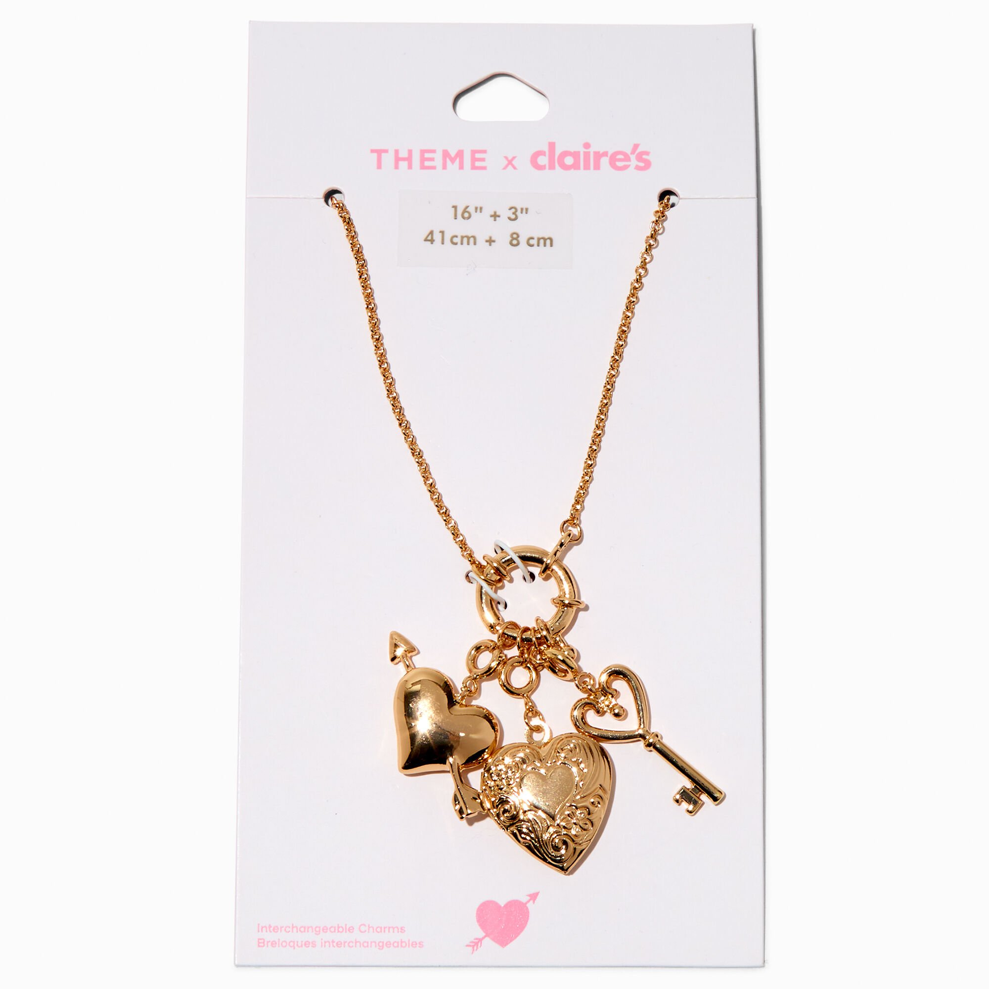 T H E M E x Claire's Heart Locket Gold-tone Rope Chain Charm Necklace,