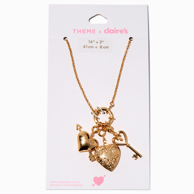 T H E M E x Claire&#39;s Heart Locket Gold-tone Rope Chain Charm Necklace,