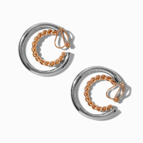 Mixed Metal 15mm Double Clip-On Hoop Earrings,