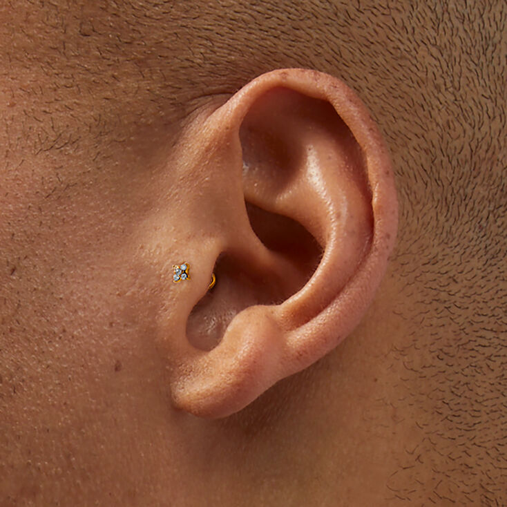 Gold-tone Titanium Cubic Zirconia 18G Stud Threadless Tragus Earrings - 3 Pack,