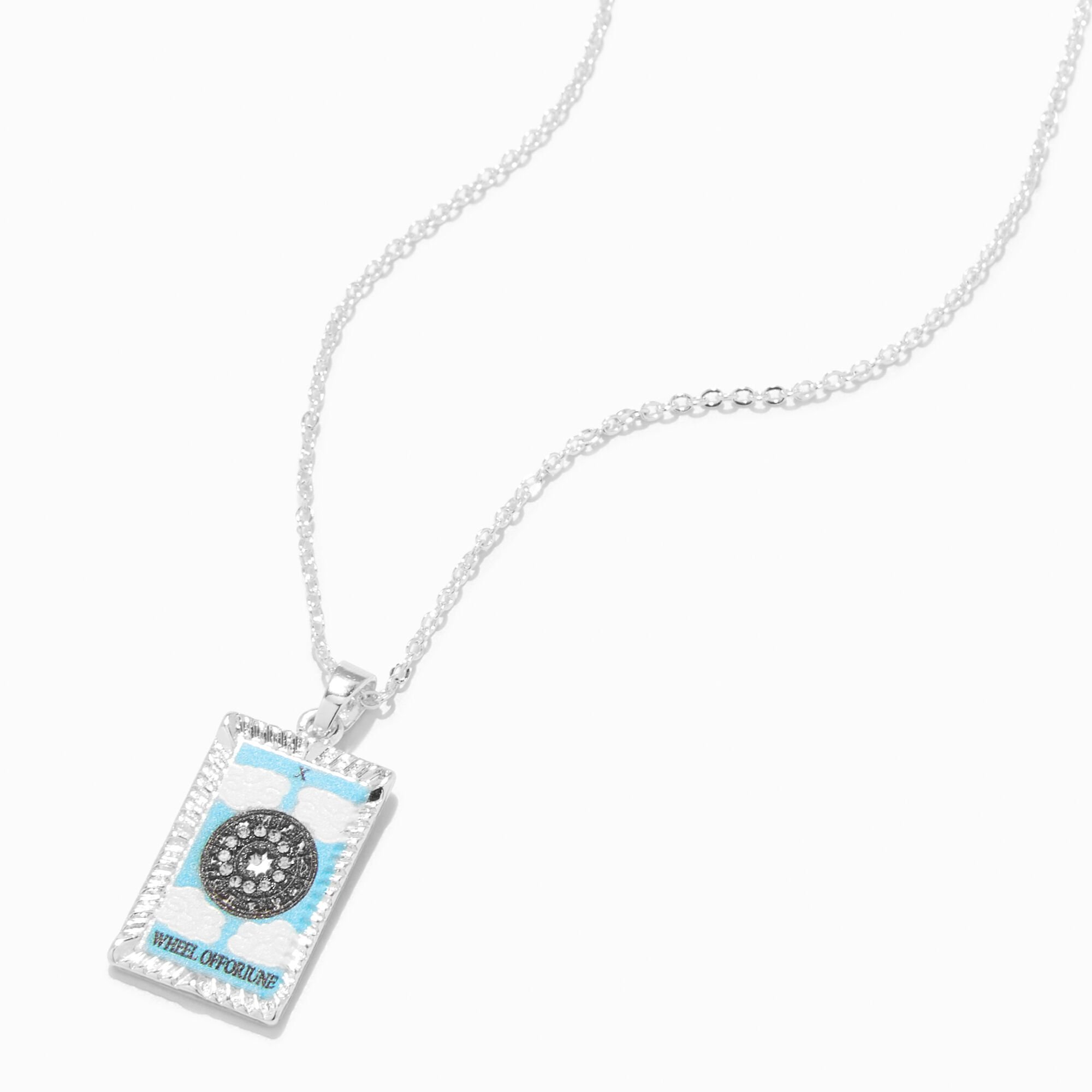 View Claires The Wheel Of Fortune Tarot Card Pendant Necklace Blue information