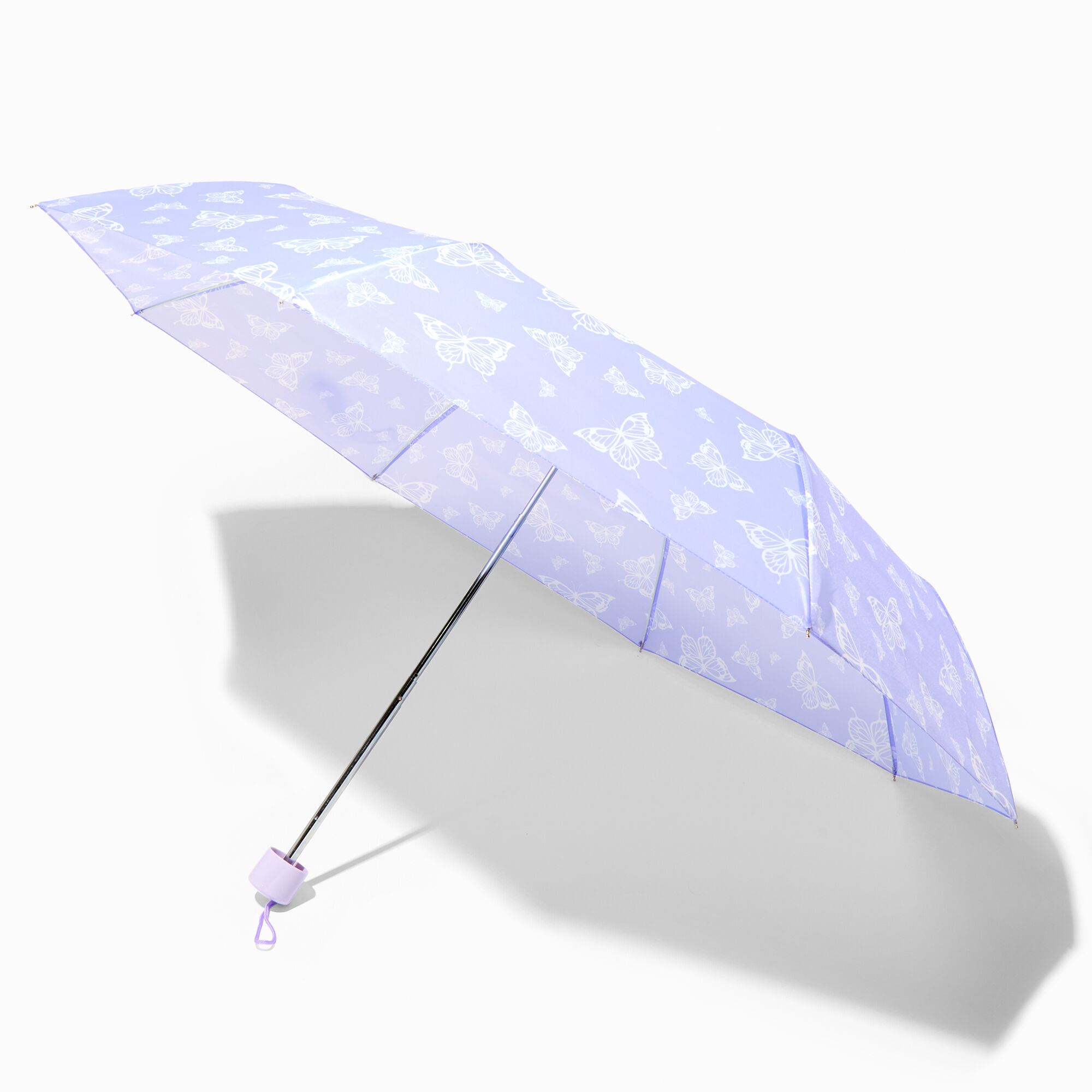 View Claires Butterfly Print Lavender Umbrella White information