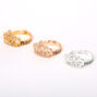 Mixed Metal Embellished Crown Friendship Rings - 3 Pack,