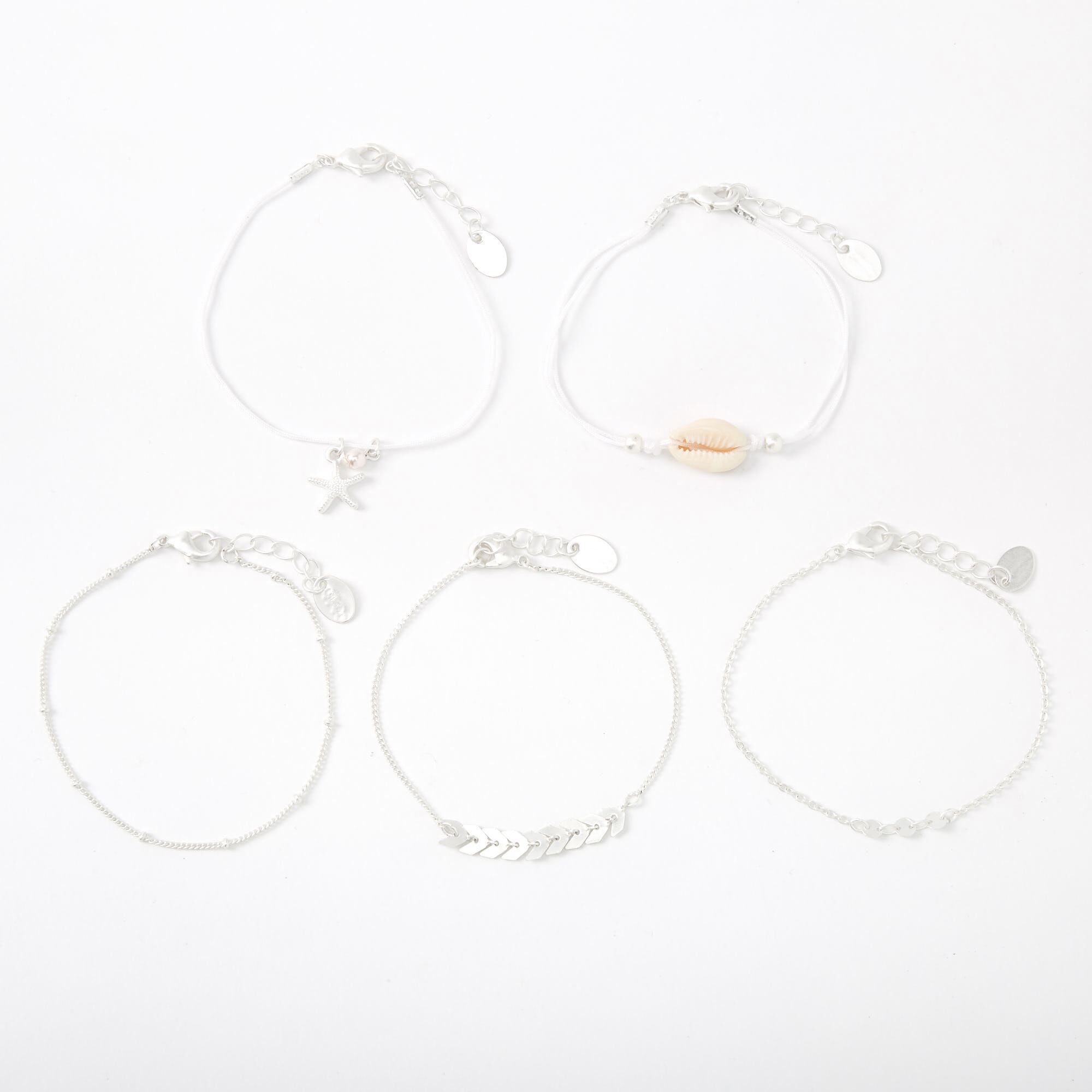 Silver Chevron Seashell Mixed Bracelets - 5 Pack,