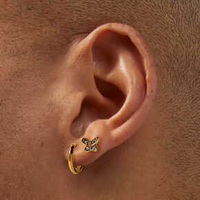 C LUXE by Claire&#39;s 18k Gold Plated Butterfly Studs &amp; Hoop Earring Stackables Set - 2 Pack,