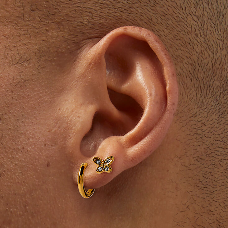 C LUXE by Claire&#39;s 18k Gold Plated Butterfly Studs &amp; Hoop Earring Stackables Set - 2 Pack,