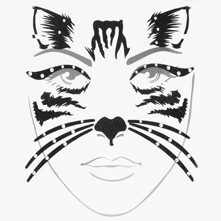 Halloween Glitter Black Cat Face Tattoos - Black,
