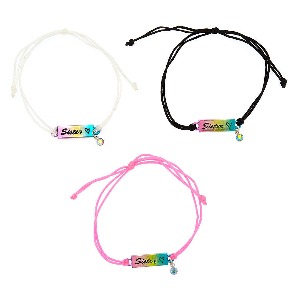 Rainbow Adjustable Sister Bracelets 3 Pack
