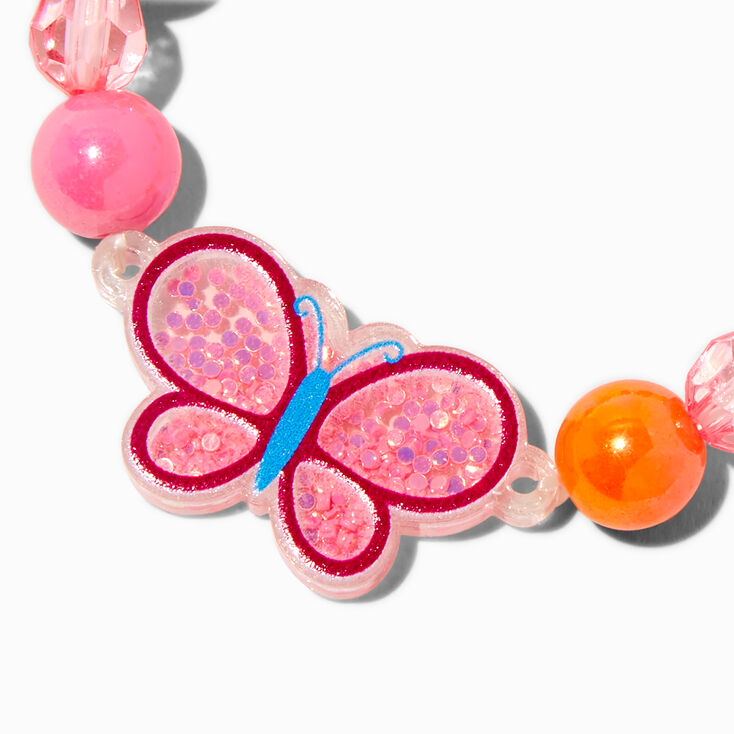Claire&#39;s Club Pink Butterfly Shaker Charm Beaded Stretch Bracelet,
