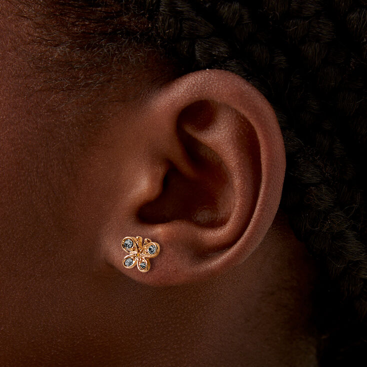 Gold-tone Butterfly &amp; Daisy Stud Earrings - 9 Pack,